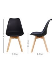 Life Interiors Set of 2 'Tulip Dining Chairs' Leather Padded Seat Solid Wood Legs in Black - thumbnail 9