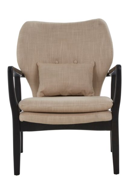 Orsina Mid-Century Beige Chair With Black Wooden Frame, Comfortable Lounge Chair, Winged Back Design Outdoor Chair in Light Brown - image 1