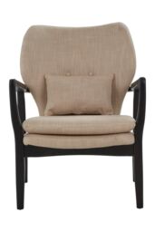 Orsina Mid-Century Beige Chair With Black Wooden Frame, Comfortable Lounge Chair, Winged Back Design Outdoor Chair in Light Brown