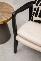 Orsina Mid-Century Beige Chair With Black Wooden Frame, Comfortable Lounge Chair, Winged Back Design Outdoor Chair in Light Brown - thumbnail 5