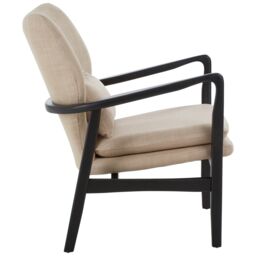 Orsina Mid-Century Beige Chair With Black Wooden Frame, Comfortable Lounge Chair, Winged Back Design Outdoor Chair in Light Brown - thumbnail 3