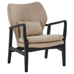 Orsina Mid-Century Beige Chair With Black Wooden Frame, Comfortable Lounge Chair, Winged Back Design Outdoor Chair in Light Brown - thumbnail 2