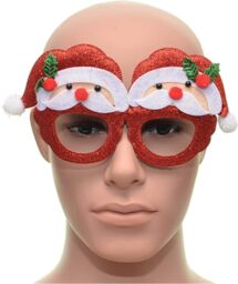 Shatchi Novelty Glitter Red Santa Head Christmas Glasses Christmas Party Props Photo Booth Accessories Stocking Fillers - thumbnail 2