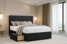 "Nexus Mattresses Ltd Kyoto Plush Divan Bed Base 2 Drawers Same Side - 26"" Headboard in Black - Size: Small Single" - thumbnail 1