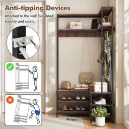 VOGREX Walnut L-Shaped Clothes Rack with 7 Hooks in Brown - thumbnail 5