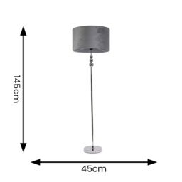 ValueLights Marissa Velvet Drum Shade with Chrome Stacked Ball Floor Lamp in Grey - thumbnail 5