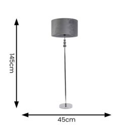 ValueLights Marissa Velvet Drum Shade with Chrome Stacked Ball Floor Lamp in Grey - thumbnail 7