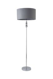 ValueLights Marissa Velvet Drum Shade with Chrome Stacked Ball Floor Lamp in Grey - thumbnail 6