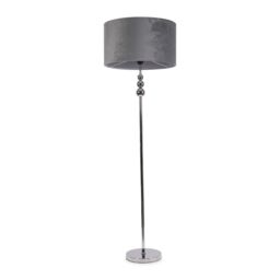 ValueLights Marissa Velvet Drum Shade with Chrome Stacked Ball Floor Lamp in Grey - thumbnail 2