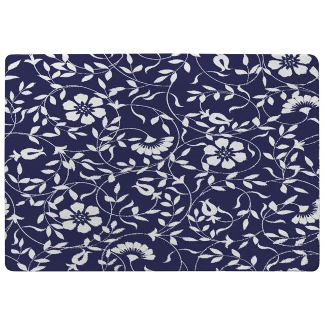 Benjamin Tate Design White Flowers On Navy Rug in Natural - Size: Large - image 1