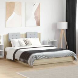 Berkfield Home Bed Frame with LED without Mattress Sonoma Oak 140x200 cm in Light Oak - thumbnail 2