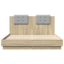 Berkfield Home Bed Frame with LED without Mattress Sonoma Oak 140x200 cm in Light Oak - thumbnail 6