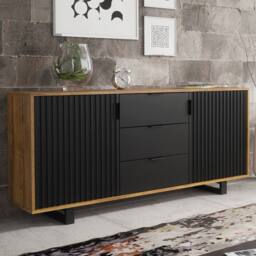 Creative Furniture Blackridge Sideboard 140cm - Dark Oak with Black Fluted Doors & Drawer in Brown - thumbnail 5