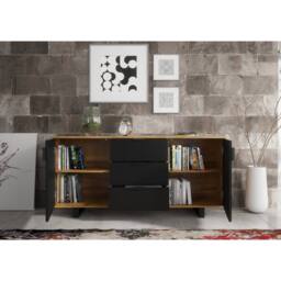 Creative Furniture Blackridge Sideboard 140cm - Dark Oak with Black Fluted Doors & Drawer in Brown - thumbnail 3