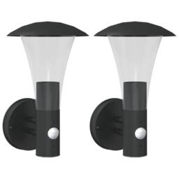 Berkfield Home Outdoor Wall Lights with Sensors 2pcs Black Stainless Steel - thumbnail 3