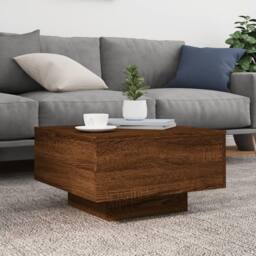 Berkfield Home Modern Coffee Table with LED Lights Brown Oak 55x55x31 cm - Size: 55 x 55 x 31 cm - thumbnail 5