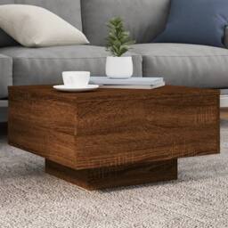 Berkfield Home Modern Coffee Table with LED Lights Brown Oak 55x55x31 cm - Size: 55 x 55 x 31 cm - thumbnail 2