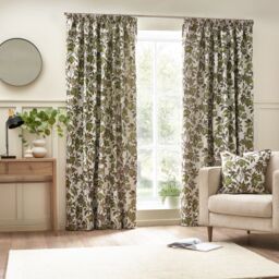 Wylder Tropics Pomegranate Floral Jacquard Pencil Pleat Curtains in Green - Size: 117 cm width x 137 cm drop