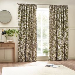 Wylder Tropics Pomegranate Floral Jacquard Pencil Pleat Curtains in Green - Size: 117 cm width x 137 cm drop - thumbnail 5