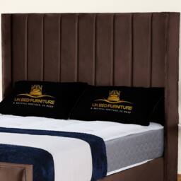 UK Bed Furniture Empire Winged Slatted Base Upholstered Bed with 48 Inch Headboard in Brown - Size: Single - thumbnail 2