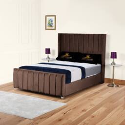 UK Bed Furniture Empire Winged Slatted Base Upholstered Bed with 48 Inch Headboard in Brown - Size: Single
