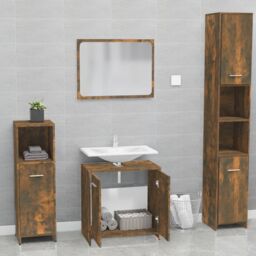 Berkfield Home Bathroom Furniture Set Smoked Oak Engineered Wood in Brown - thumbnail 3