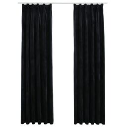 Berkfield Home Blackout Curtains 2 pcs with Hooks Velvet Black 140x175 cm - thumbnail 2