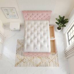"Somnior Ziggy Velvet Divan Bed Mattress 2 Draw 54"" Headboard 22"" Footboard in Pink - Size: Double" - thumbnail 4