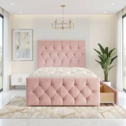 "Somnior Ziggy Velvet Divan Bed Mattress 2 Draw 54"" Headboard 22"" Footboard in Pink - Size: Double" - thumbnail 2
