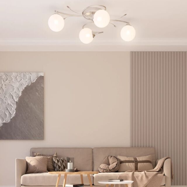 Berkfield Home Ceiling Lamp with Round Glass Shades for 4 G9 LED Lights in White - image 1