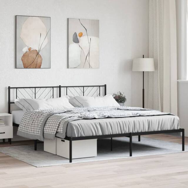 Berkfield Home Metal Bed Frame with Headboard Black 180x200 cm Super King - image 1