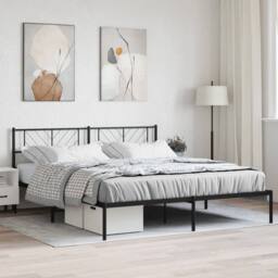 Berkfield Home Metal Bed Frame with Headboard Black 180x200 cm Super King - thumbnail 1