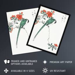 "Artery8 Long Tailed Tit & Pomegranate Tree Vintage Wall Art Print Kashu - Size: W12"" x H16""" - thumbnail 2