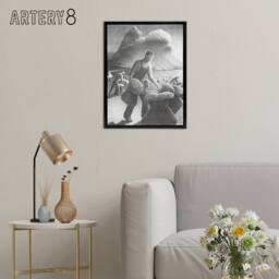 "Artery8 Approaching Storm in Wheat Field Grant Wood Framed Canvas Wall Art in Grey - Size: W12"" x H16""" - thumbnail 3