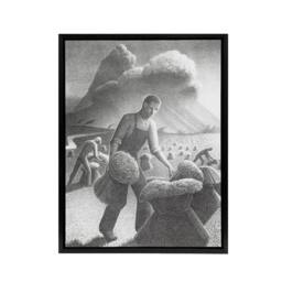 "Artery8 Approaching Storm in Wheat Field Grant Wood Framed Canvas Wall Art in Grey - Size: W12"" x H16""" - thumbnail 1