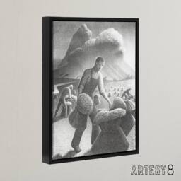 "Artery8 Approaching Storm in Wheat Field Grant Wood Framed Canvas Wall Art in Grey - Size: W12"" x H16""" - thumbnail 2