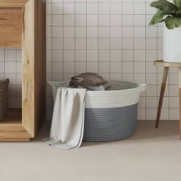 Berkfield Home Storage Basket Grey & White √ò40x25 cm Cotton - Size: 40x25 cm - thumbnail 3