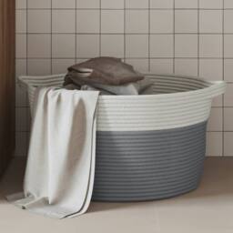 Berkfield Home Storage Basket Grey & White √ò40x25 cm Cotton - Size: 40x25 cm