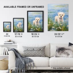 "Artery8 Maltese Dog Claude Monet Style Oil Painting Portrait In Lake By Wildflowers Extra Large XL Unframed Wall Art Poster Print - Size: W24"" x H32""" - thumbnail 3