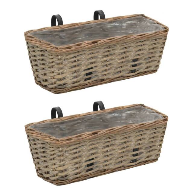 Berkfield Home Balcony Planter 2 pcs Wicker with PE Lining 40 cm in Brown - image 1