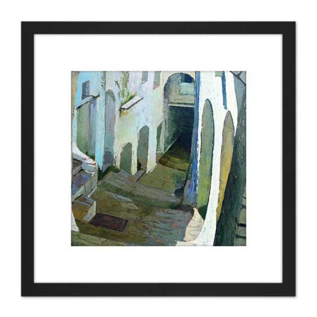 Artery8 Sicurezza Alley Of Itri Painting 8X8 Inch Square Wooden Framed Wall Art Print Picture with Mount in Black - image 1
