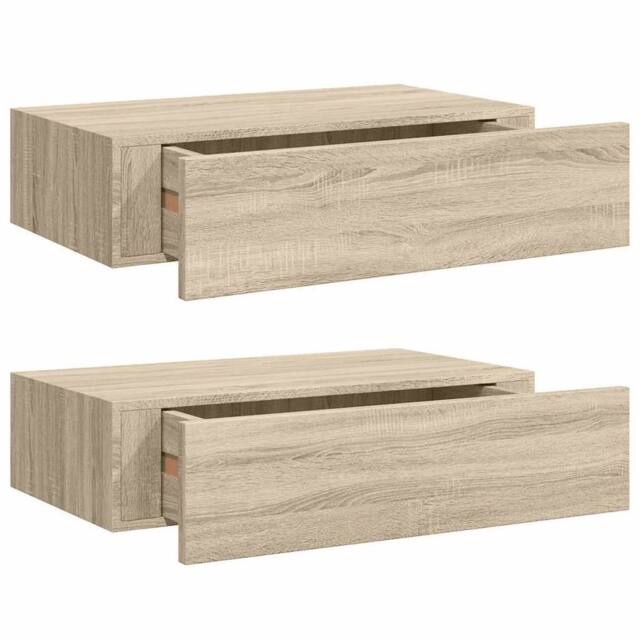 Berkfield Home Wall-mounted Drawer Shelves 2 pcs Oak 40x23.5x10cm MDF in Light Tan - Size: 40x23.5x10 cm - image 1
