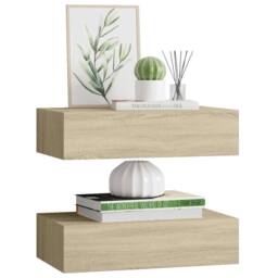 Berkfield Home Wall-mounted Drawer Shelves 2 pcs Oak 40x23.5x10cm MDF in Light Tan - Size: 40x23.5x10 cm - thumbnail 4