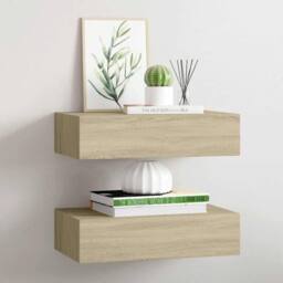 Berkfield Home Wall-mounted Drawer Shelves 2 pcs Oak 40x23.5x10cm MDF in Light Tan - Size: 40x23.5x10 cm - thumbnail 2