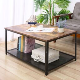 Xample Coffee Table Rustic Wooden Brown Grain Finish Living Room Storage Shelf 2 Tier - thumbnail 2