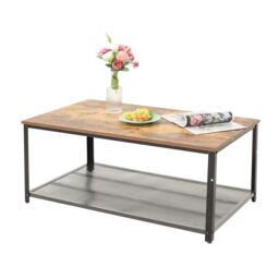 Xample Coffee Table Rustic Wooden Brown Grain Finish Living Room Storage Shelf 2 Tier - thumbnail 1