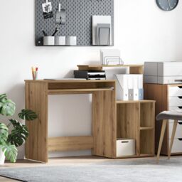 Berkfield Home Desk with Storage Artisan Oak 120.5x44x88.5 cm Engineered Wood in Brown - thumbnail 1