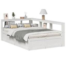 Berkfield Home Bookcase Bed without Mattress White 160x200cm Solid Wood Pine - Size: 160x200 cm - thumbnail 2