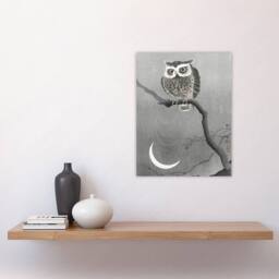 "Artery8 Long Eared Owl On Tree Branch Vintage Japan Wall Art Print Koson in Grey - Size: W12"" x H16""" - thumbnail 4