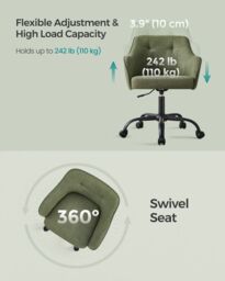 SONGMICS Swivel Home Office Desk Chair with Armrests Adjustable Height in Dark Green - thumbnail 6